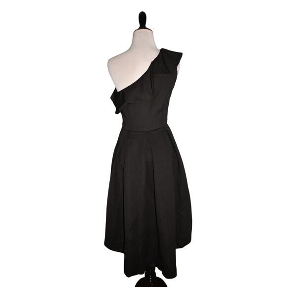 CHI CHI LONDON NEW $121 One-Shoulder Frill Detail Midi Dress in Black US Size 4 - Picture 4 of 5